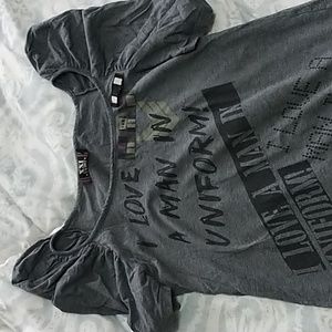 Forever 21 'I love a man in uniform' shirt with ruffled arms